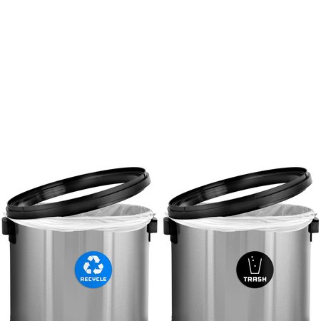 Alpine Industries Trash Can, Stainless Steel Brushed, Stainless Steel/Plastic ALP470-65L-1-R-T